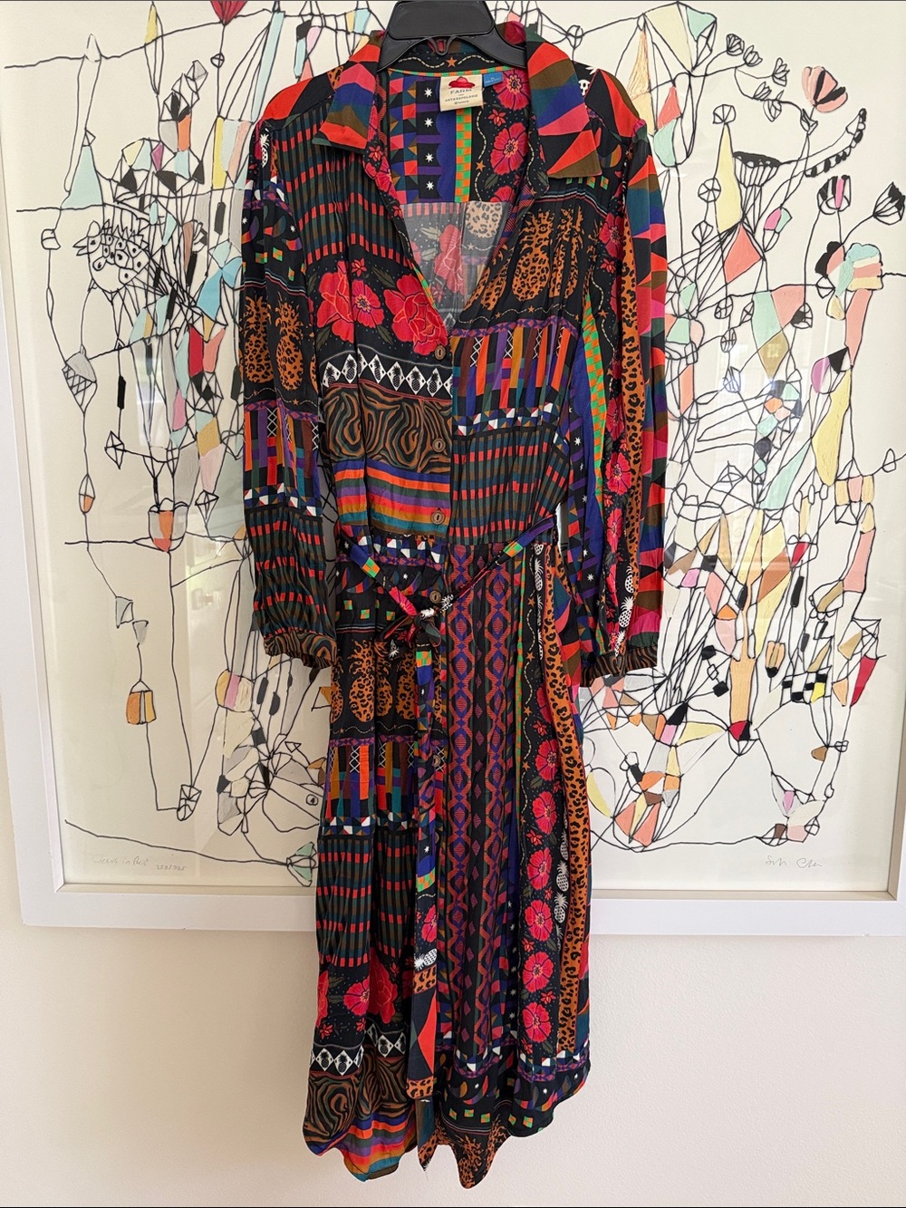 FARM Rio Black Multi-Print Maxi Dress with Red & Purple Accents